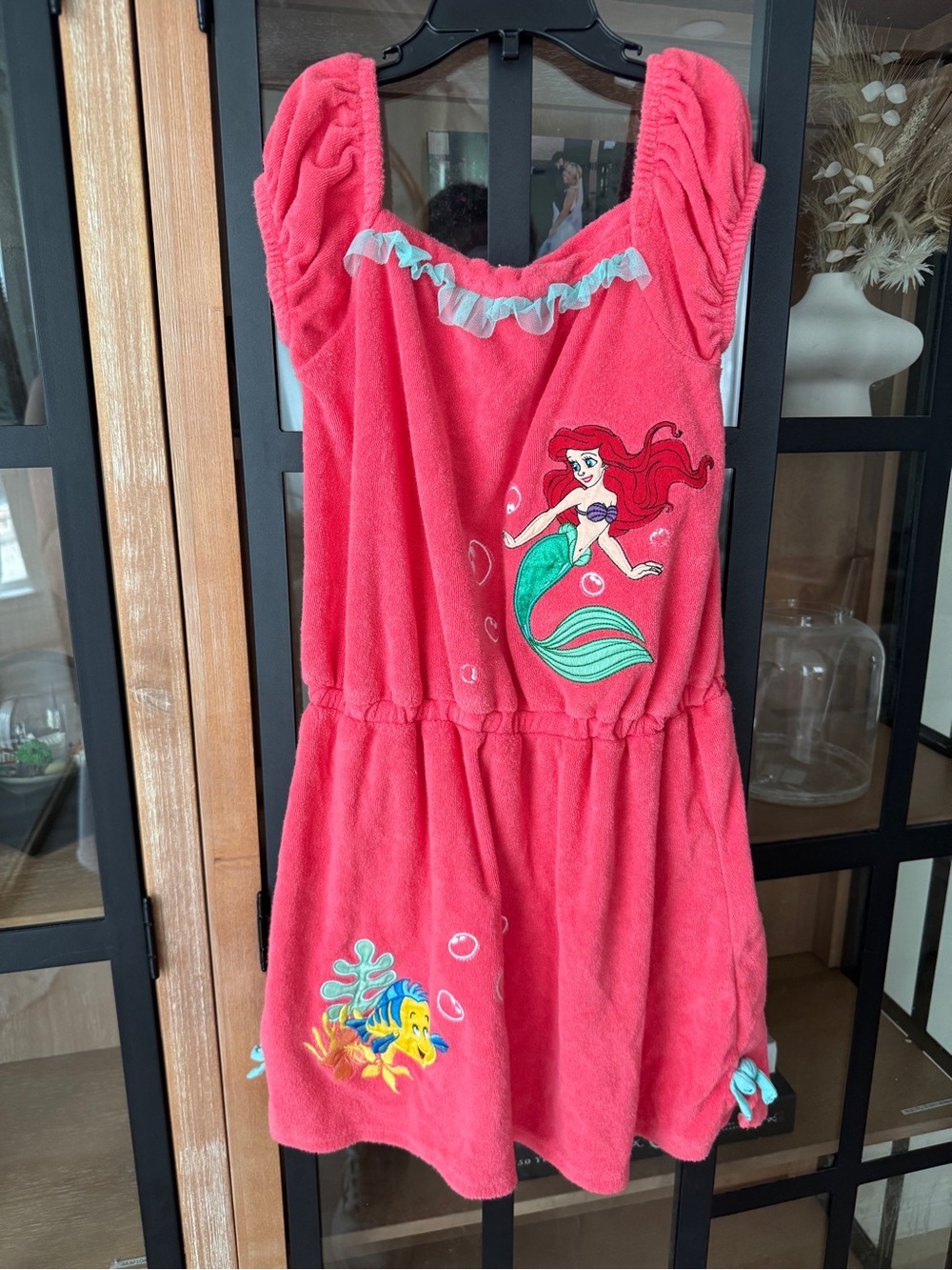 Y2K Disney Store Ariel embroidered coverup dress terry coral little mermaid girl